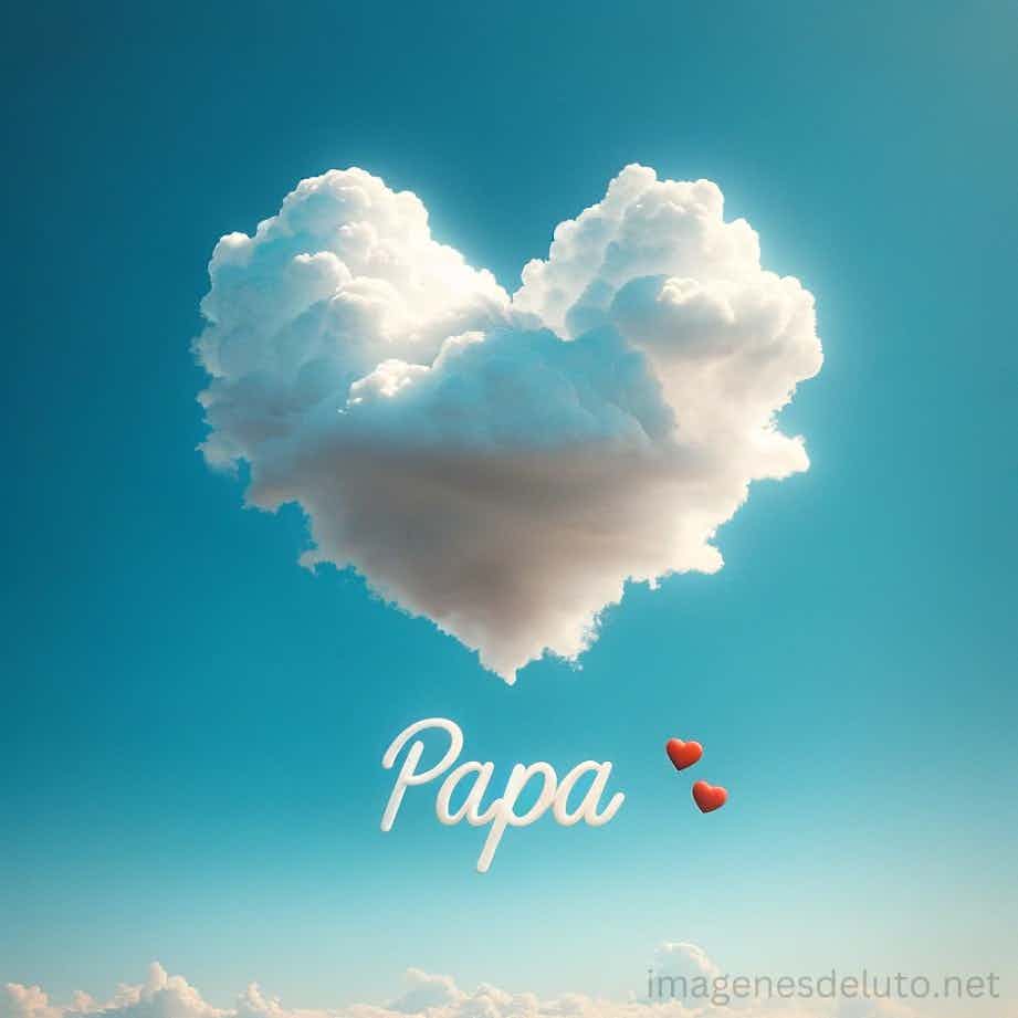 Cielo azul con nube en forma de corazón y 'Papá'.