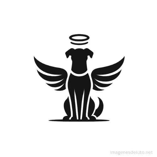  Silueta de perro con alas y halo, simbolizando un ángel canino.