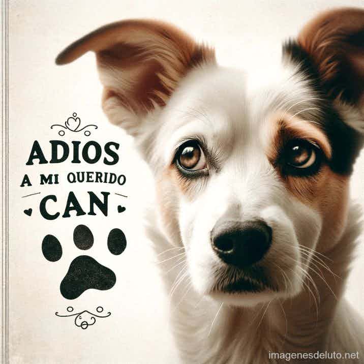 Foto de perro con texto "ADIOS A MI QUERIDO CAN".